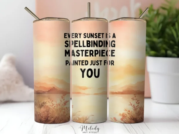 Sunset Tumbler Wrap 20 oz Straight Skinny Tumbler Sublimation Landscape Tumbler Design, Empowering Affirmation Tumbler, Instant Download PNG TM24