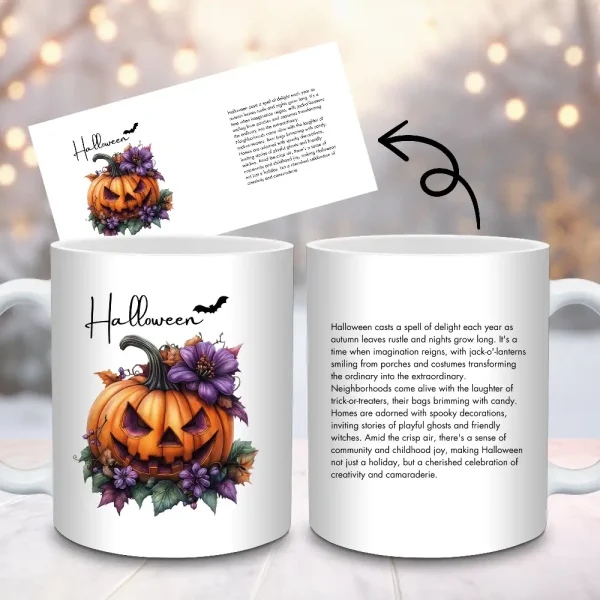 Halloween Pumpkin Mug Wrap Sublimation Design | Spooky Jack-o-Lantern Coffee Mug Wrap | 11oz 15oz Mug PNG | Fall Holiday Decor M140