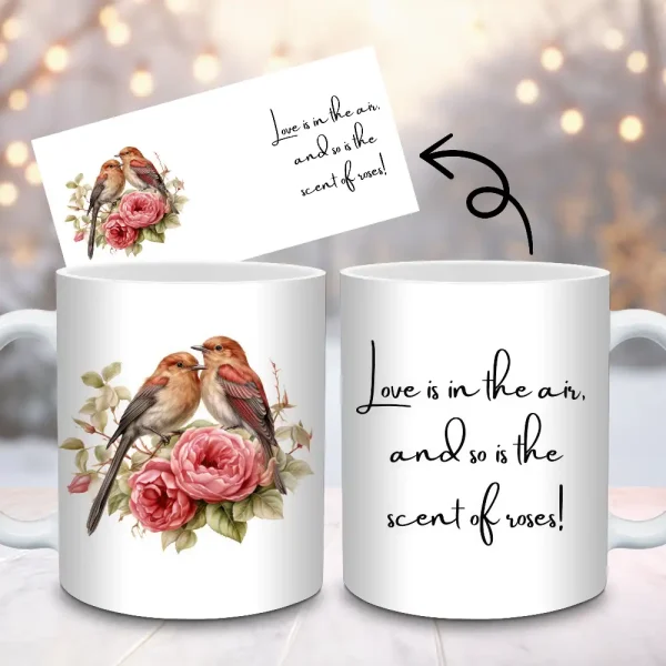 Valentines Day Mug Sublimation Design, 11oz and 15oz Mug PNG Wrap, Mug Designs Valentines Day Gift, Lovebirds Mug Digital Download M209
