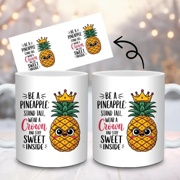 Inspirational Pineapple Mug Wrap 11oz 15oz PNG Sublimation Design, Positive Pineapple Coffee Mug, Self Love Cup Design Instant Download M26