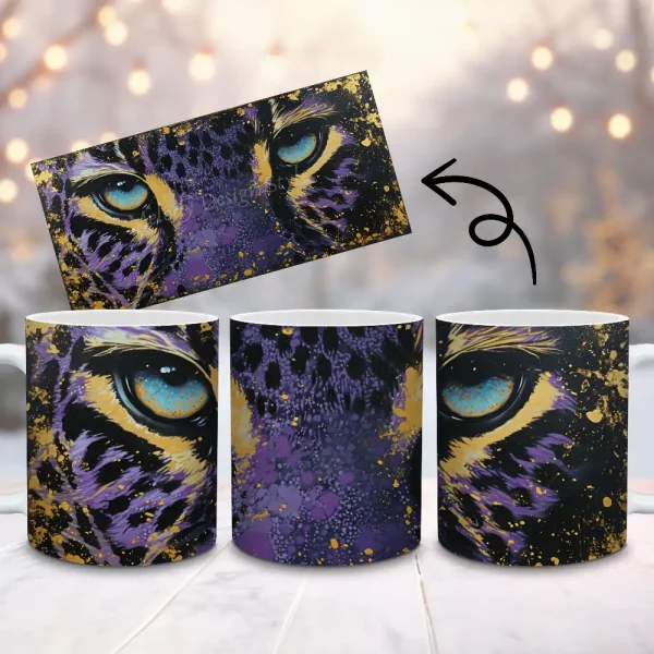 Purple Gold Leopard Print Mug Wrap, Sublimation For 11oz and 15oz Cups PNG Wrap, Digital Download M30