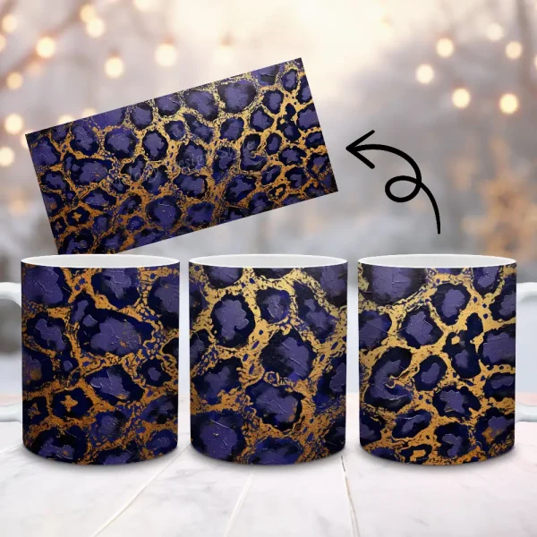 Leopard Print Purple Gold Leopard Texture Mug Wrap, Mugs Sublimation For 11oz and 15oz Cups PNG Wrap, Mug Wrap PNG Digital Download M31