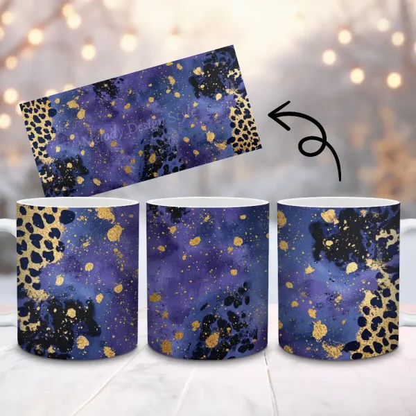 Leopard Texture Mug Wrap Purple Gold | 11oz 15oz Mug Sublimation PNG, Mug Wrap PNG Digital Download, Coffee Cup Design, Instant Download M32