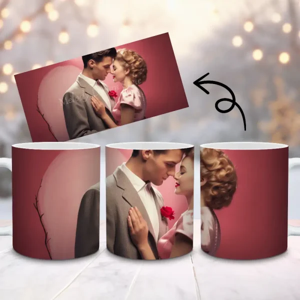 Valentines Couple Mug Wrap | Romantic Sublimation PNG | Valentines Day Coffee Cup Design | Instant Download M36