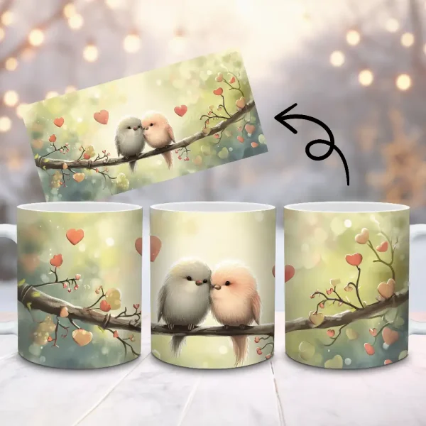Lovebirds Mug Wrap | Valentines Day Sublimation PNG | Romantic Coffee Cup Design | Instant Download M38