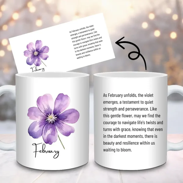 Violet Birth Flower Mug Sublimation Design, 11oz and 15oz Mug PNG Wrap, February Birth Month Flower Gift Cup Wrap Digital Download M61