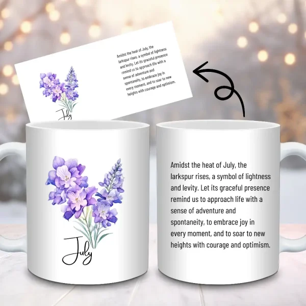 Larkspur Birth Flower Mug Sublimation Design, 11oz and 15oz Mug PNG Wrap, July Birth Month Flower Gift Cup Wrap Digital Download M66