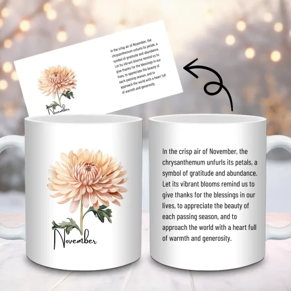 Chrysanthemum Birth Flower Mug Sublimation Design, 11oz and 15oz Mug PNG Wrap, November Birth Month Flower Gift Cup Wrap Digital Download M70