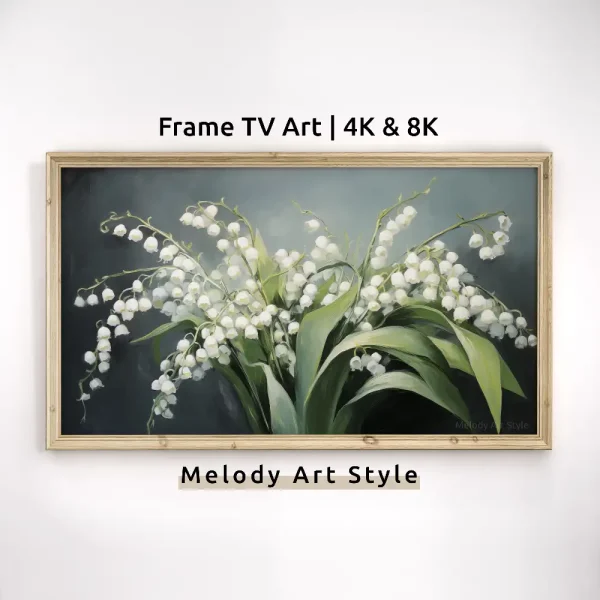 Lily Of The Valley Frame TV Art 4K 8K Vintage Floral Spring Screensaver Dark Background Wallpaper Samsung Frame TV Art Digital Download F39