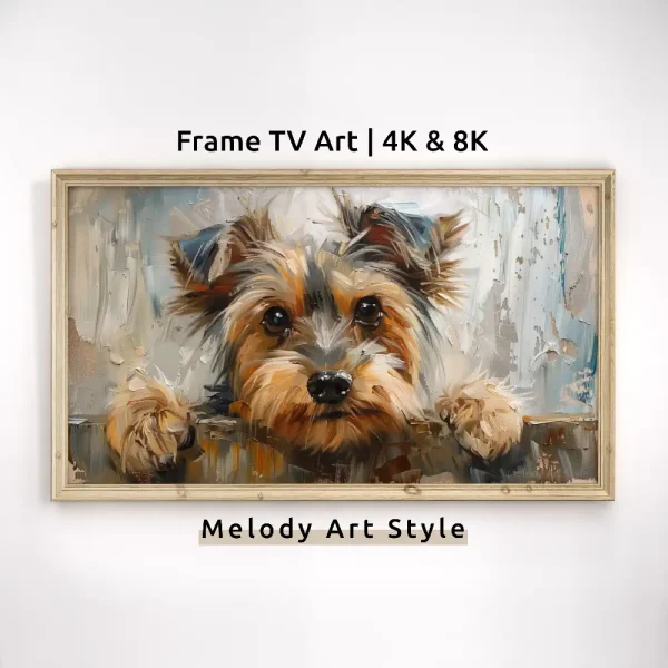Yorkshire Terrier Art for Frame TV 4K 8K Rustic Decor Cute Pet Portrait Of Dog Puppy Oil Painting Samsung Frame TV Art Digital Download F36