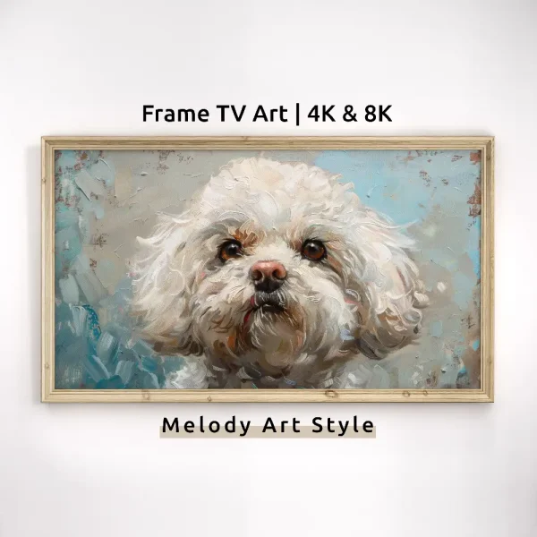 Bichon Frise Frame TV Art 4K 8K Dog Portrait Painting Decor Blue Pastel Background Samsung Frame TV Art Digital Download F38
