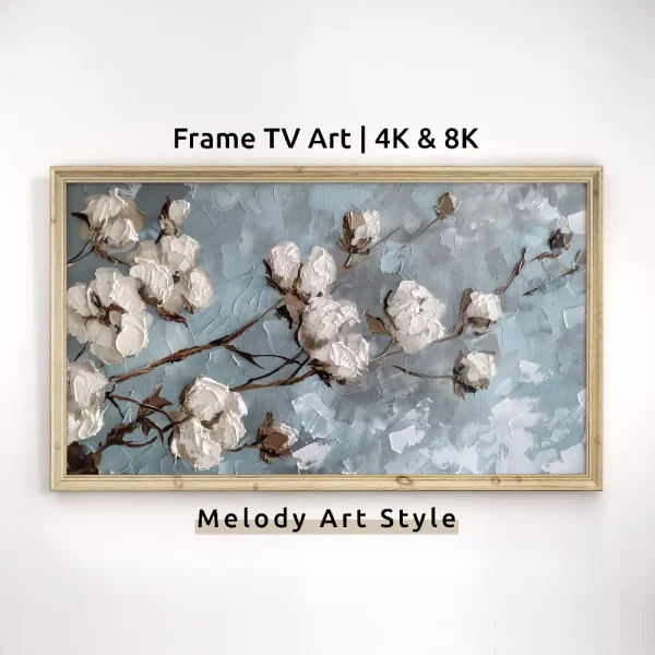 Farmhouse Spring Frame TV Art 4K 8K Blue White Floral Blossom Modern Botanical Decor Painting Samsung Frame TV Art Digital Download F6