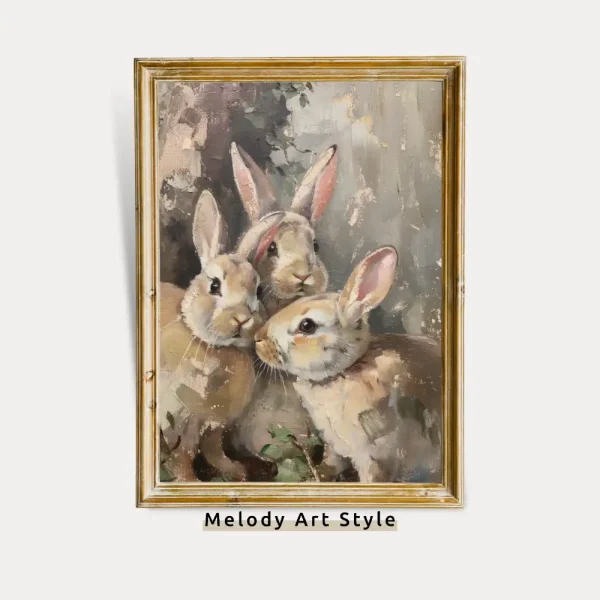 Printable Antique Rabbit Painting, Vintage Spring Trio of Easter Bunnies Portrait, Animal Art for Home Digital Download P13