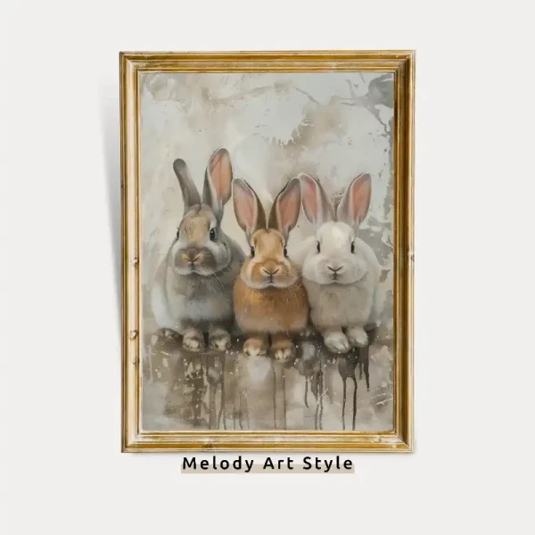 Easter Bunnies Wall Art Printable Rustic Warm Nursery Animal Poster Country Bunny Print Holiday Home Decor Digital Download P15