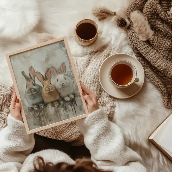 Easter Bunnies Wall Art Printable Rustic Warm Nursery Animal Poster Country Bunny Print Holiday Home Decor Digital Download P15 - Image 3