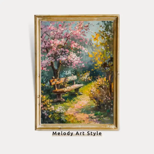 Cherry Blossom Wall Art Spring Landscape Poster Garden Vintage Painting, Romantic Outdoor Art Print Blossoming Tree Digital Download P17