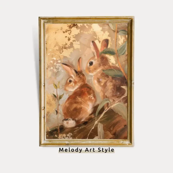 Easter Bunnies Wall Art, Vintage Easter Bunny Printable Rustic Rabbit Digital Print Vintage Animal Spring Home Decor Digital Download P1