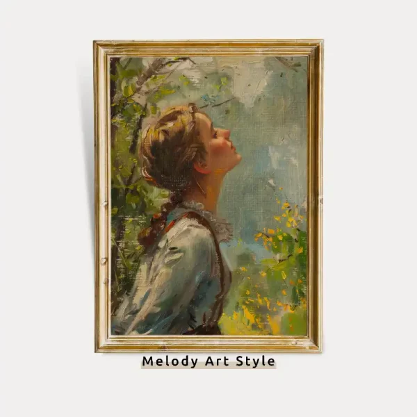 Vintage Spring Woman Landscape Wall Art Farmhouse Wall Decor Oil Painting Vintage Moody Print Digital Download P21