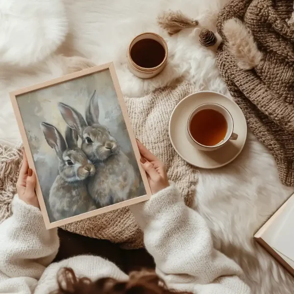 Easter Bunny Printable Wall Art Cottagecore Decor Vintage Spring Easter Rabbits Nursery Easter Home Farmhouse Poster Digital Download P22 - Image 3