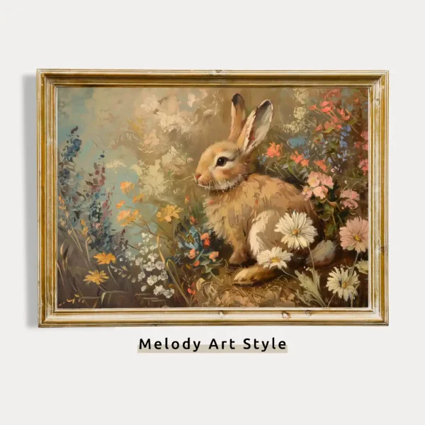 Little Bunny Painting Wall Art Decor Spring Vintage Rustic Rabbit Print Farmhouse Antique Printable Cottagecore Digital Download P33