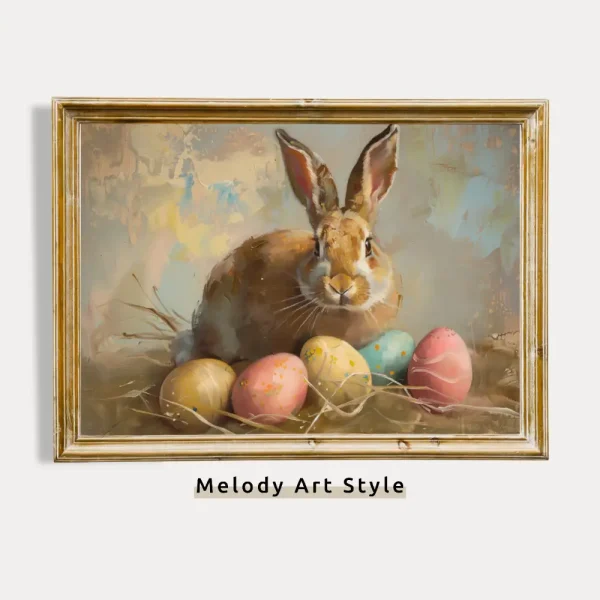 Vintage Easter Bunny Printable Wall Art Oil Painting Spring Painting Farmhouse Colourful Easter Egg Poster Decor Digital Download P34