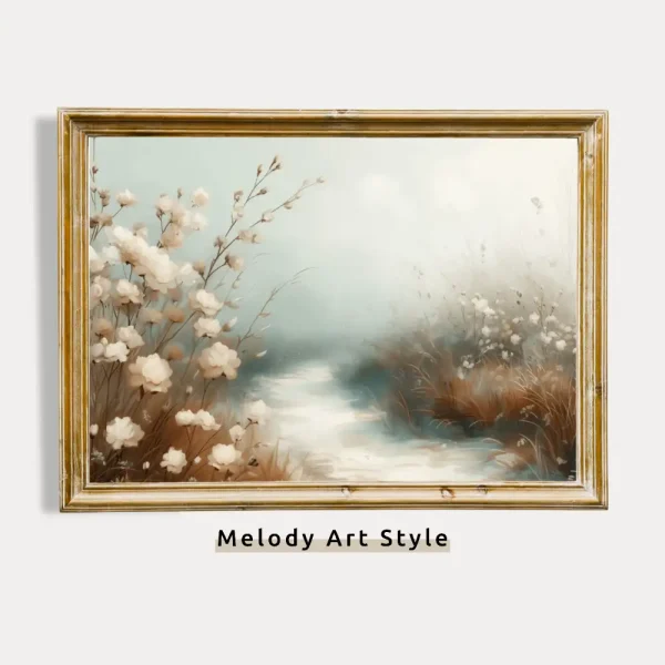 Printable Wildflower Field Landscape Vintage Painting Moody Farmhouse Neutral Print Spring Meadow Wall Art Rustic Digital Download P47