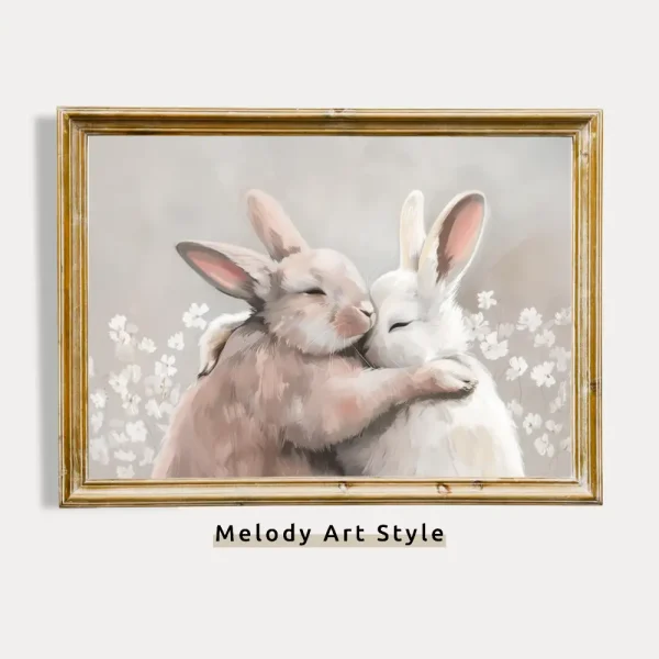 Printable Bunny Couple Animal Hug Nursery Wall Art Floral Muted Art Baby Room Decor Peaceful Print Poster Digital Download P48