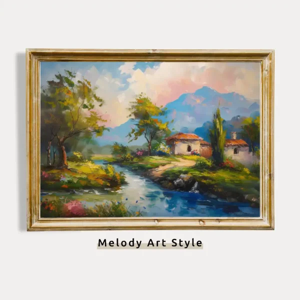 Printable Spring Landscape Painting Vintage Wall Art Rustic Cottage Oil Painting Farmhouse Wall Art Poster Print Digital Download P51