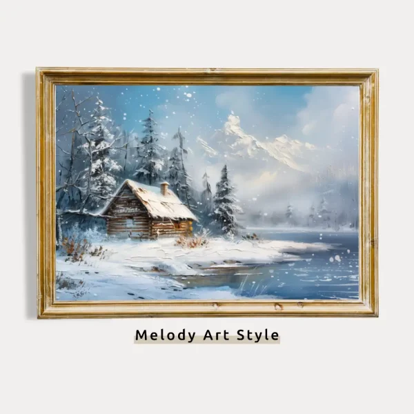Winter Landscape Wall Art Rustic Log Cabin Snowy Mountain Serene Cozy Home Decor Printable Digital Download P80