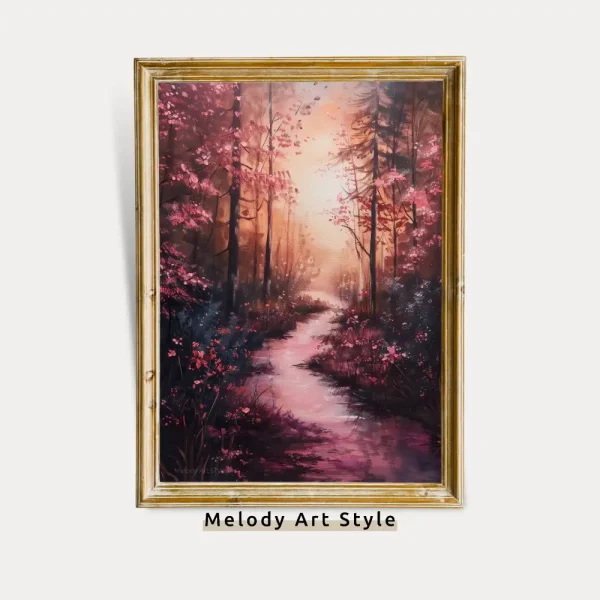 Enchanted Forest Mystical Pink Wall Art Sunset Landscape Printable Nature Decor Fantasy Poster Digital Download P90