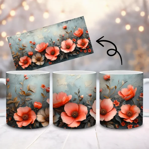 Floral Mug Wrap Sublimation Design | Vintage Flower Coffee Mug Wrap | Rustic Botanical Spring Gift 11oz 15oz Mug PNG | Instant Download M15