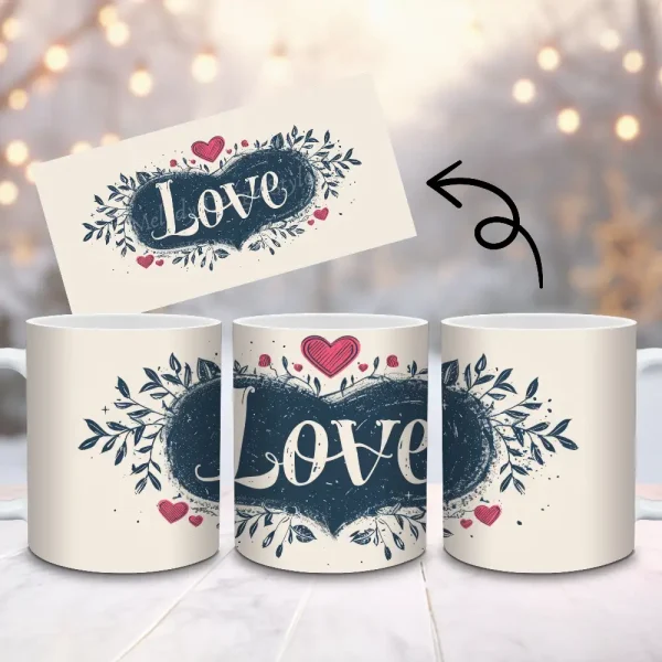 Valentines Day Love Mug Design - 11oz & 15oz Sublimation Coffee Cup Wrap, Romantic Gift, PNG Wrap Digital Download M317