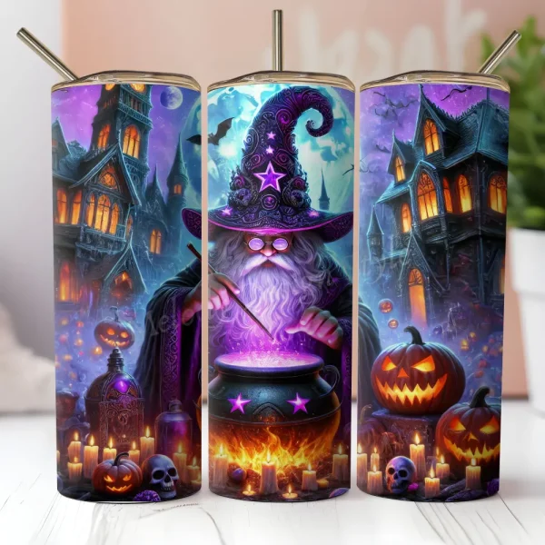 Halloween Wizard Tumbler Wrap Seamless Halloween Cauldron Tumbler PNG Fall Witch 20 oz Skinny Tumbler Sublimation Design T280