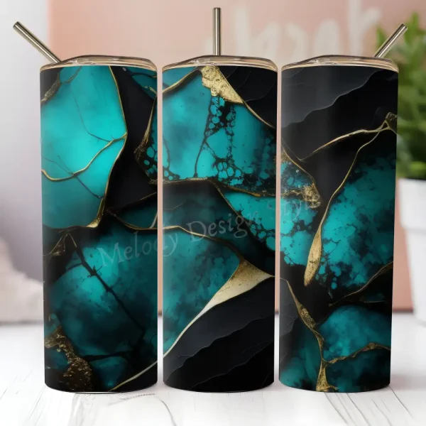 Teal Gold Abstract Tumbler Wrap PNG, Gemstone Texture Tumbler Sublimation Design, Turquoise Marble Tumbler Wrap, Metallic Tumbler PNG, Instant Download T30