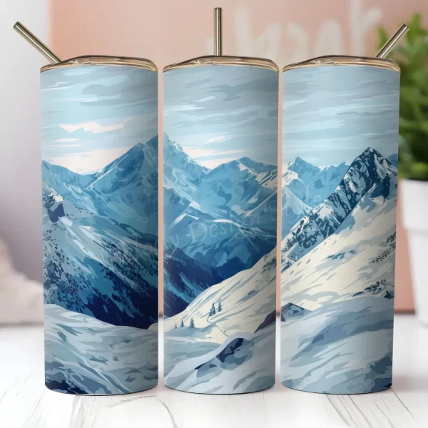 Winter Mountain Landscape Seamless Tumbler Wrap PNG Alpine Snowy Peaks 20 oz Skinny Tumbler Nature Sublimation Design Digital Download T31
