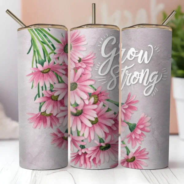 Inspirational Positive Seamless Tumbler Wrap PNG Grow Strong Motivational 20 oz Skinny Tumbler Sublimation Design Digital Download T36