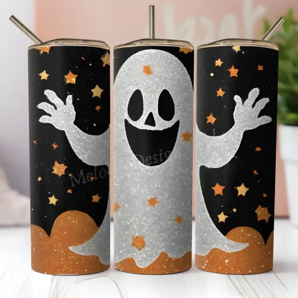 Happy Ghost Tumbler Wrap, Halloween Sublimation Design PNG, Fun Gothic Horror Tumbler Wrap, Digital Download T4