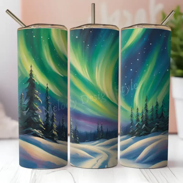 Northern Lights Tumbler Wrap PNG, Winter Snowy Forest Sublimation Design, Christmas Aurora Borealis Tumbler Art, Rustic Winter Wrap, Instant Download T8